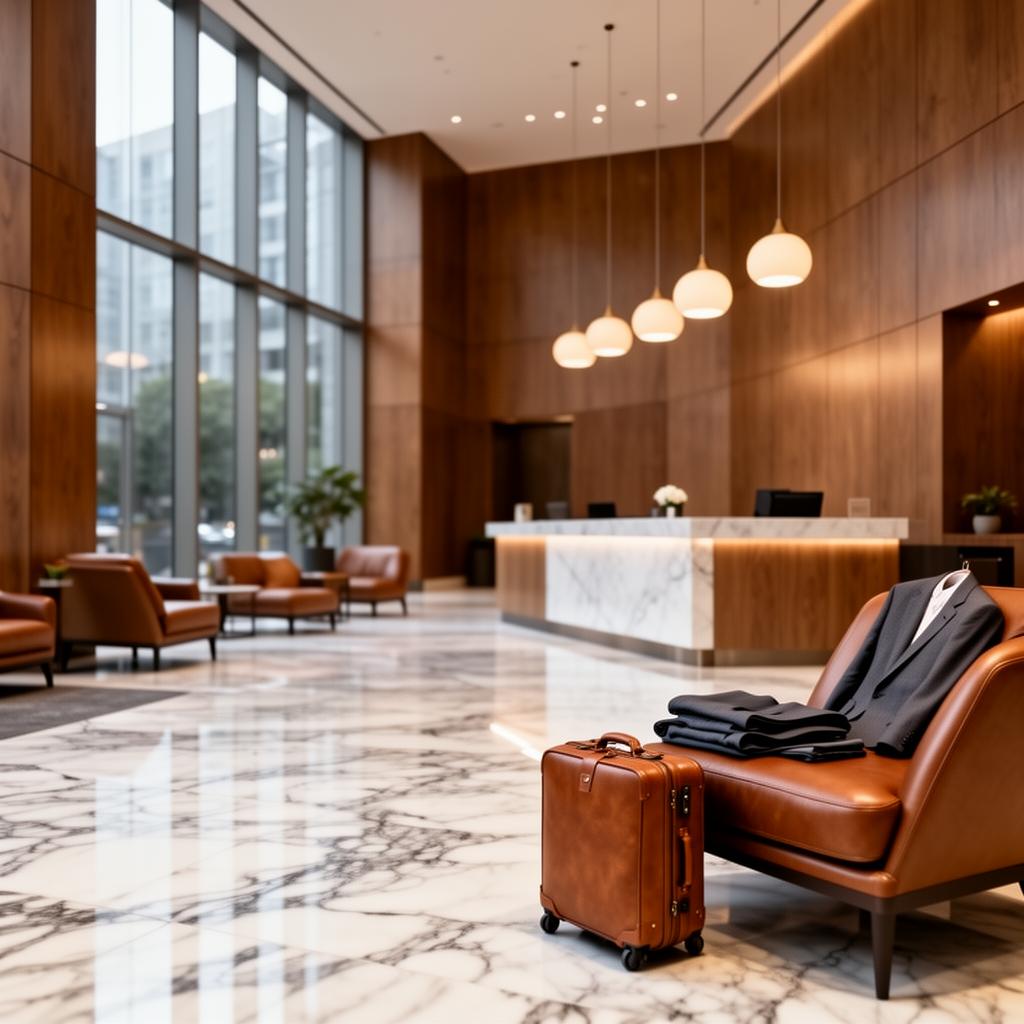 Corporate business traveler at a modern hotel lobby